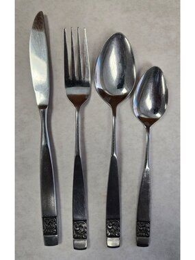 National Stainless Steel Black Rose Vintage Flatware Satin Frosted Made In Japan